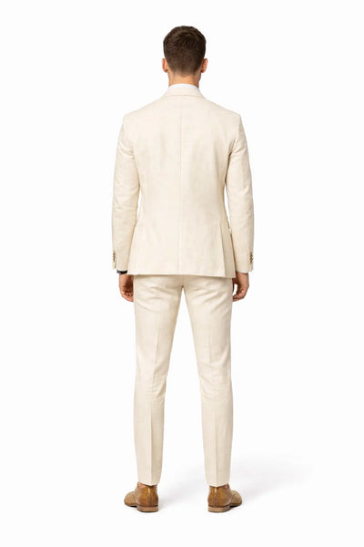 Champagne Color Suit With Double Breasted Vest in Light Tan Sand Color - Slim Fitted Summer Wedding Suit