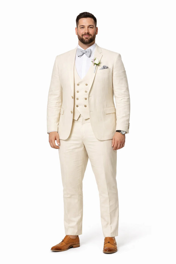 Champagne Color Suit With Double Breasted Vest in Light Tan Sand Color - Slim Fitted Summer Wedding Suit by USA Men's Outlet