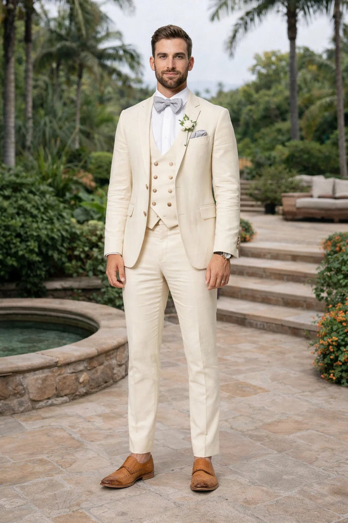 Men's Champagne Goldish Beige Color Suit With Double Breasted Vest Light Tan Sand Slim Fitted Bodycon Summer Wedding Usa Outlet 34 Short or Extra