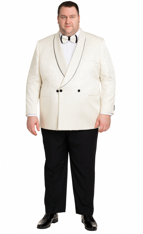 Champagne Double Breasted Paisley Tuxedo – Three Piece Set