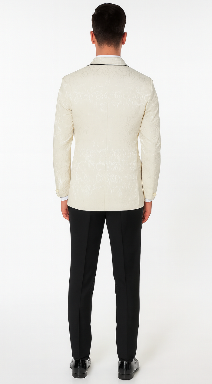 Champagne Double Breasted Paisley Tuxedo – Three Piece Set