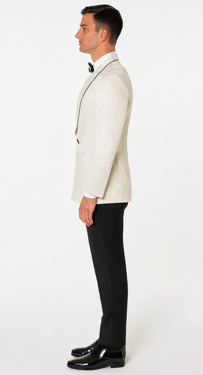 Champagne Double Breasted Paisley Tuxedo – Three Piece Set