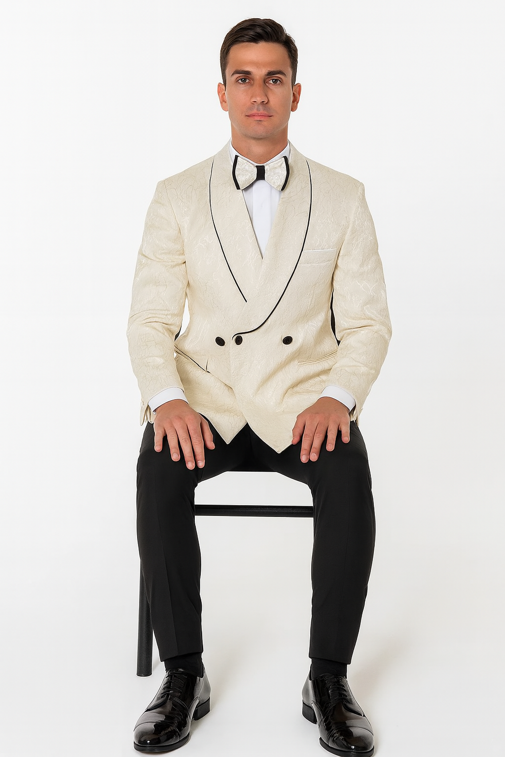 Champagne Double Breasted Paisley Tuxedo – Three Piece Set