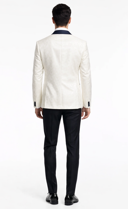 Elegant White Metallic Flake Navy Tuxedo – Men’s 3-Piece Formal Suit