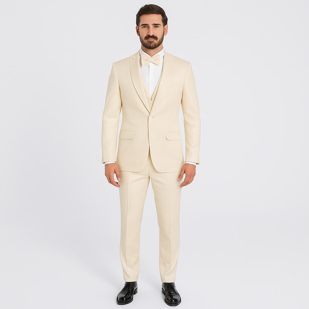 Champagne Satin Tuxedo Set - 4-Piece Look for Weddings & Proms by Tazzio