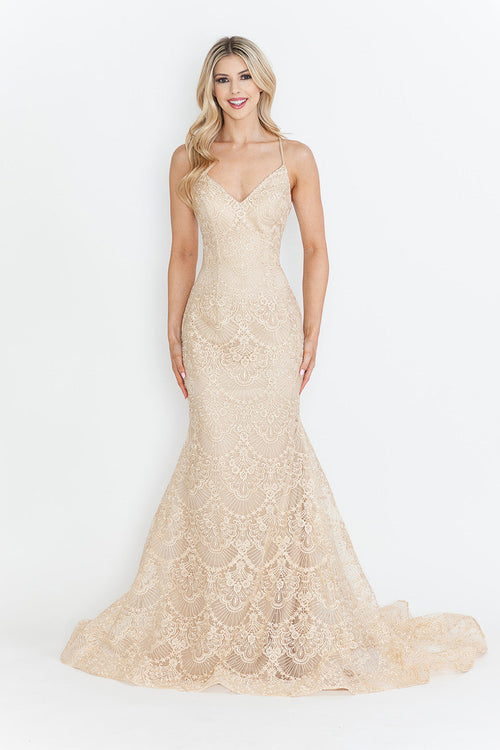 Red Carpet Dress V-Neck Spaghetti Strap Mermaid Gown By Lenovia 8338