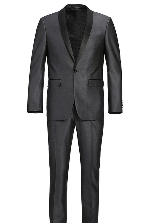 "Charcoal Grey 'Renoir' Men's Slim Fit Tuxedo w/ Shawl Collar" - Elegant Mensattire