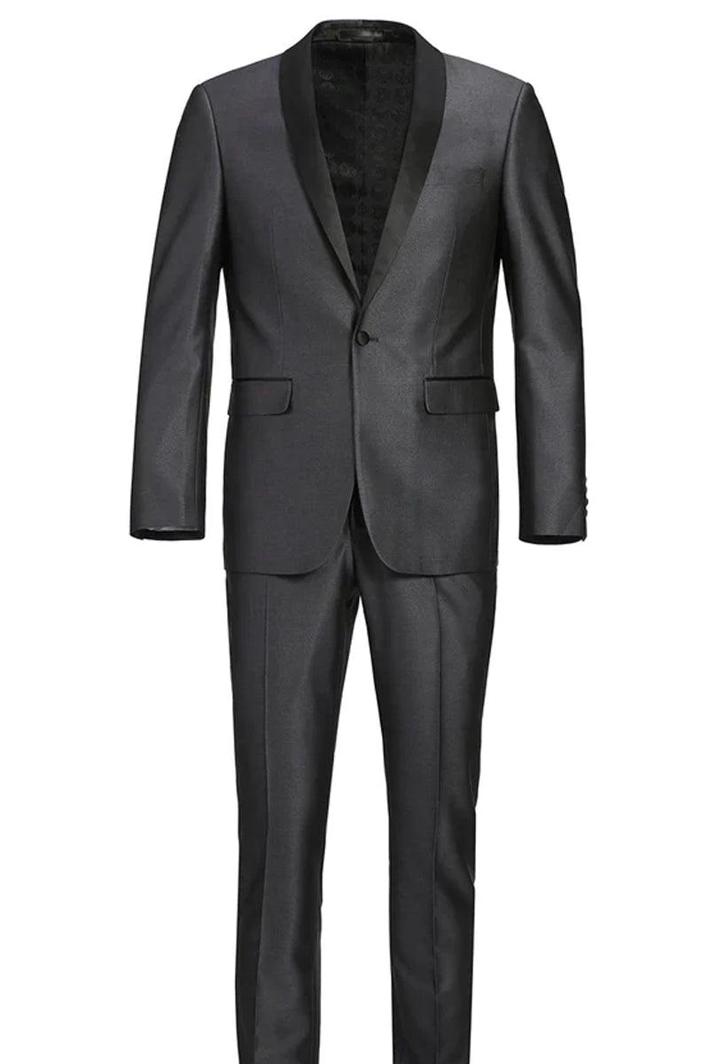 "Charcoal Grey 'Renoir' Men's Slim Fit Tuxedo w/ Shawl Collar" - Elegant Mensattire