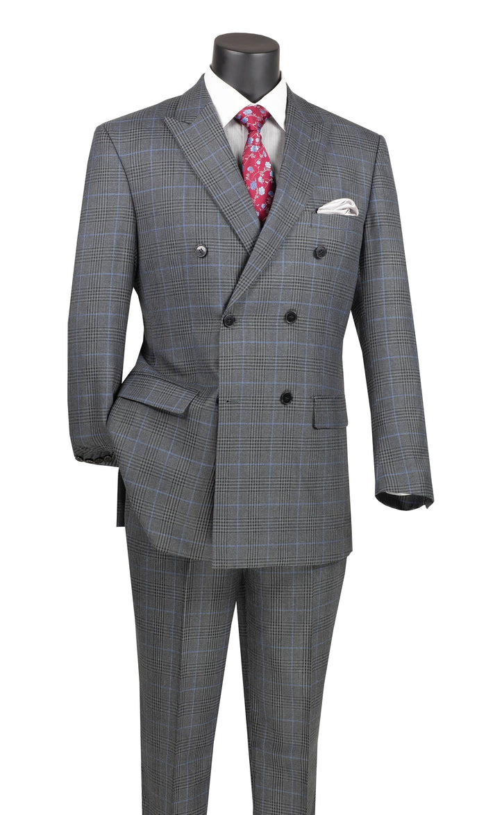Charcoal Windowpane Double Breasted Suit by Vinci