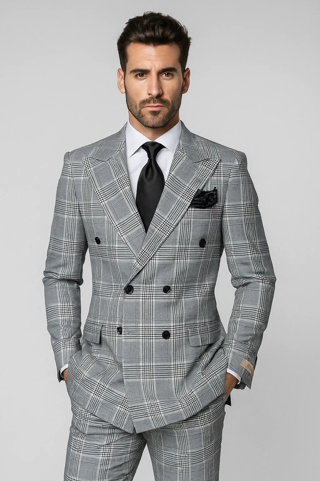 Classic Fit in Black and White Plaid Color by Rossiman – SuitUSA