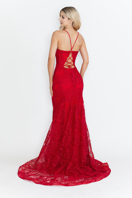 Red Carpet Dress V-Neck Spaghetti Strap Mermaid Gown By Lenovia 8338