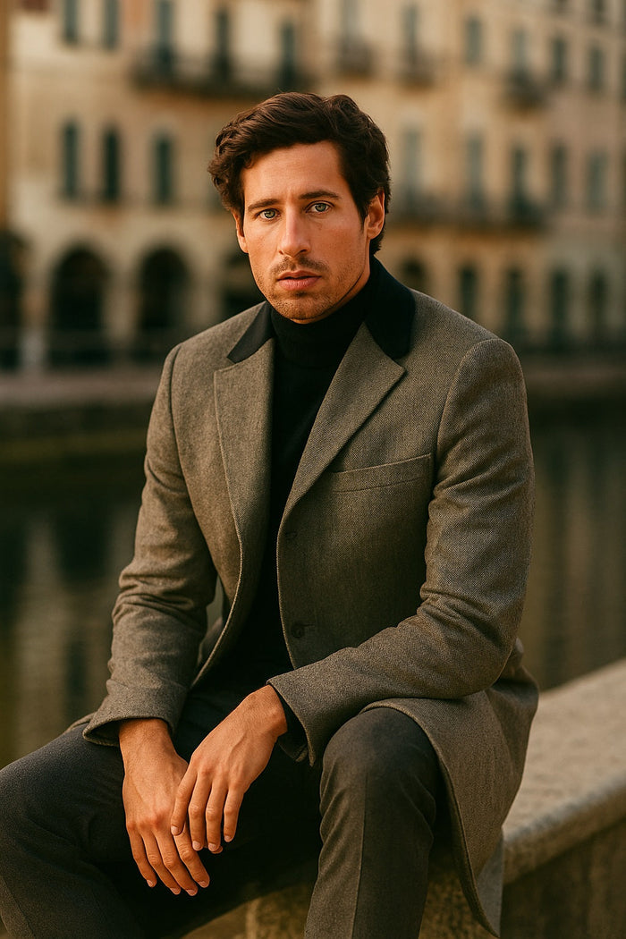 Herringbone Wool & Cashmere Chesterfield Overcoat by AlbertoNardoniStore
