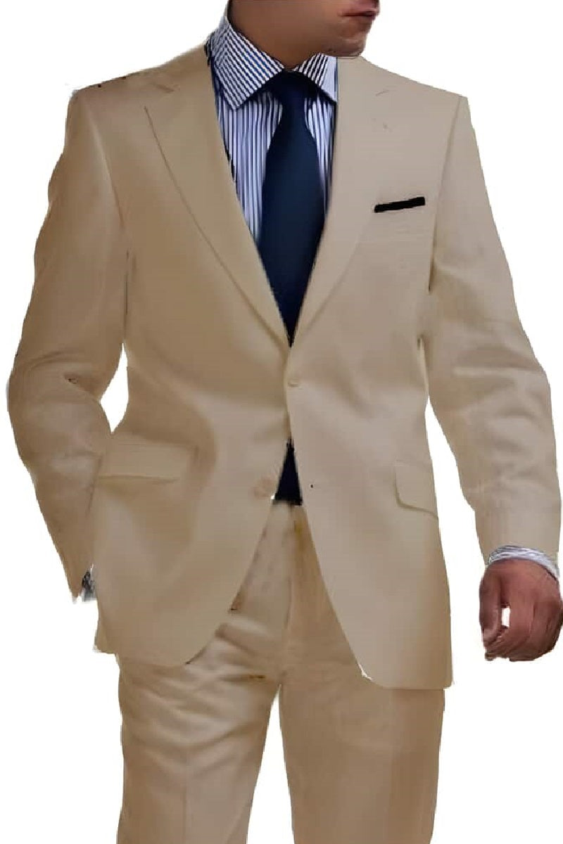 Mens Big and Tall Linen Suits - Tan 2 Button Summer Fabric Suit – SuitUSA