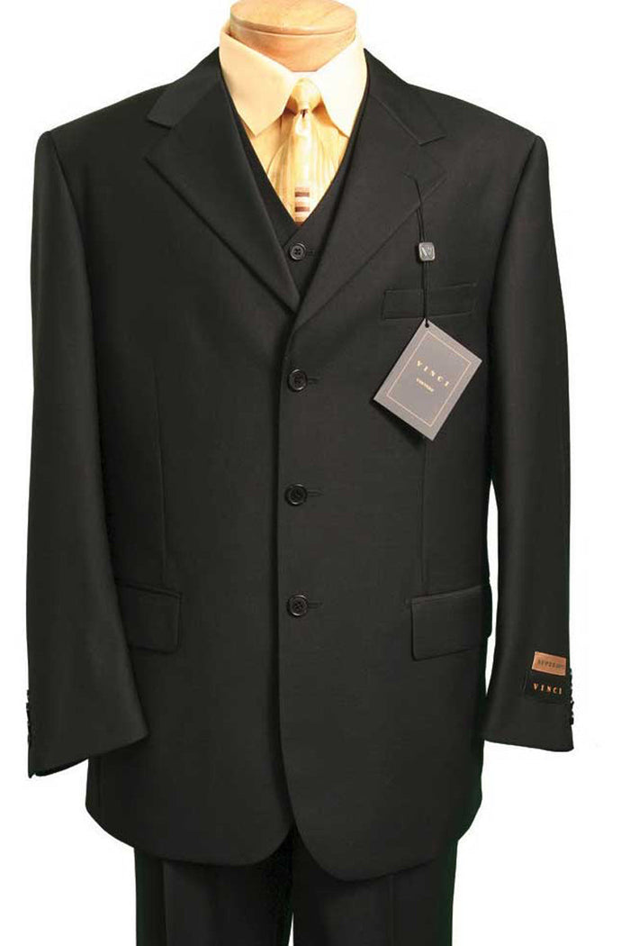 Mens 2 Button Vested Basic Wool Feel Suit in Britishi Khaki by Vinci