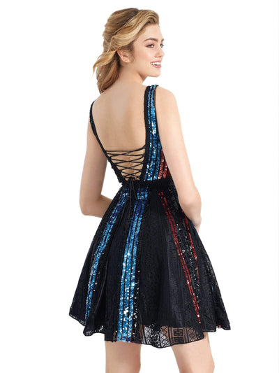 Clarisse 3948 A-Line Plunging V-Neck Corset Lace-Up Back Open Back Floor-Length Homecoming Dress