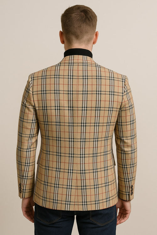 Classic Beige Checkered Blazer - Tan Plaid Sport Coat - Camel Windowpane Pattern by USA Men's Outlet