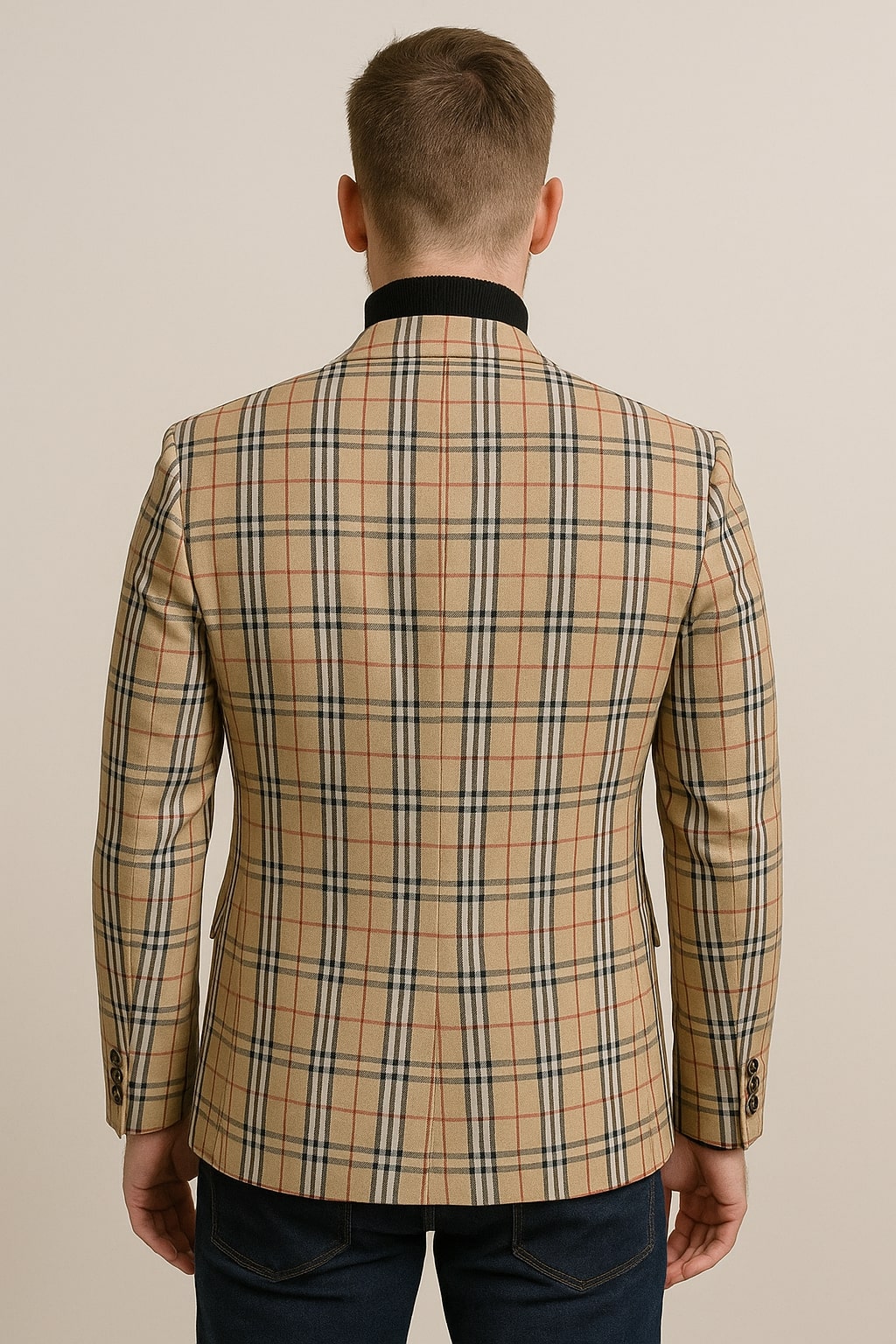 Classic Beige Checkered Blazer – Tan Plaid Sport Coat - Camel Windowpane Pattern