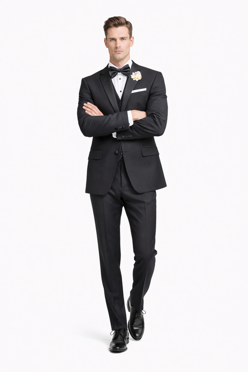 Mens Mantoni Black Tuxedo – Classic Formal Dinner Suit for Wedding, Prom and Black Tie Events