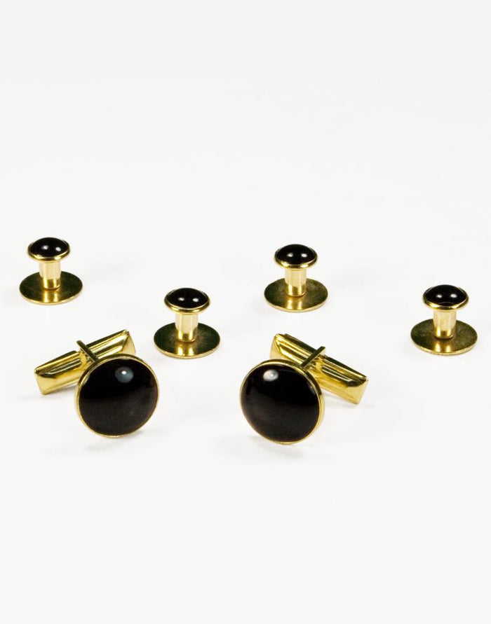 Basic Black with Gold Trim Studs and Cufflinks Set Classic Collection