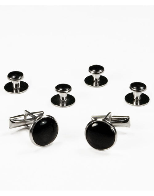 Basic Black with Silver Trim Studs and Cufflinks Set - Classic Collection