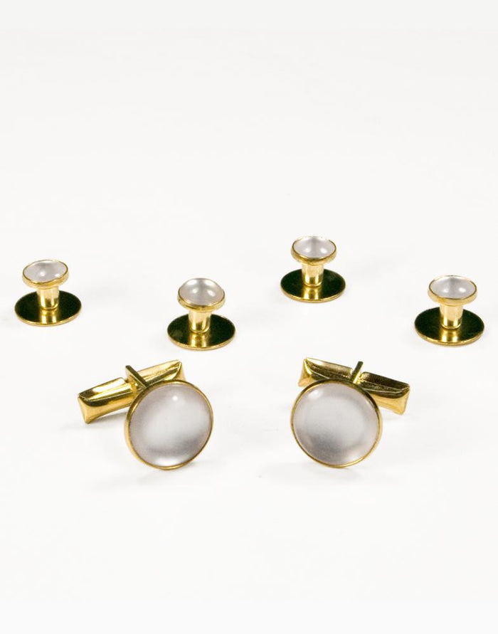 Basic White with Gold Trim Studs and Cufflinks Set Classic Collection