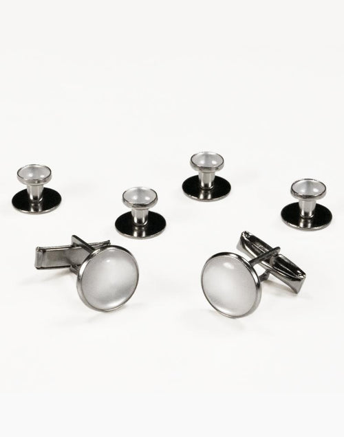 Basic White with Silver Trim Studs and Cufflinks Set Classic Collection