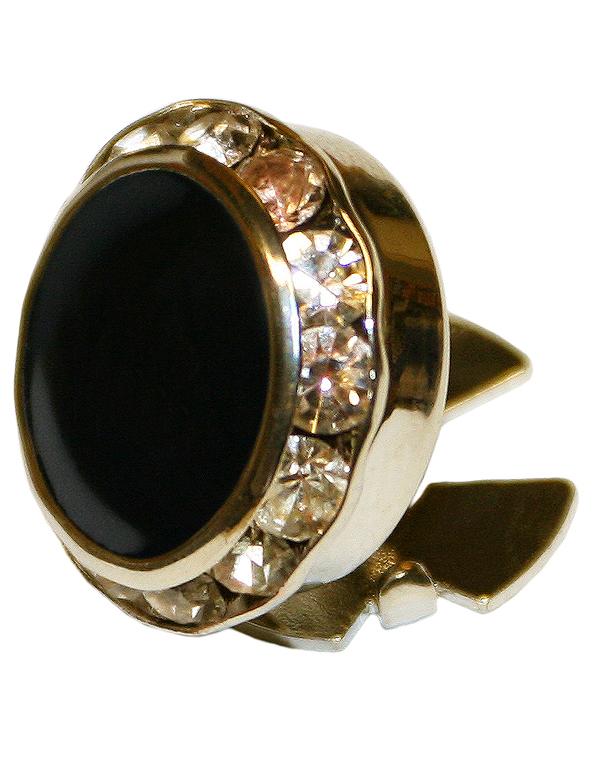 Black Enamel & Rhinestones with Gold Trim Button Cover - Classic Collection