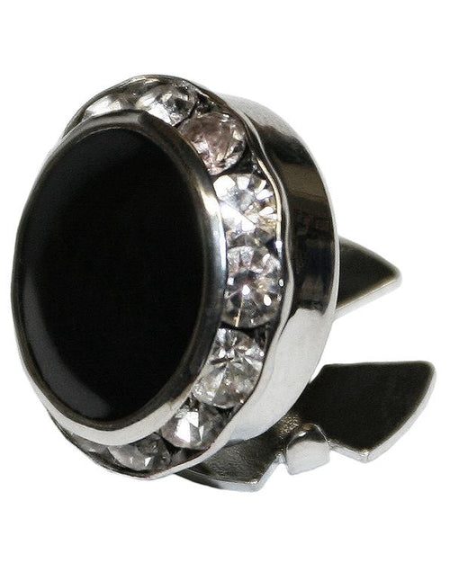 Black Enamel & Rhinestones with Silver Trim Button Cover - Classic Collection