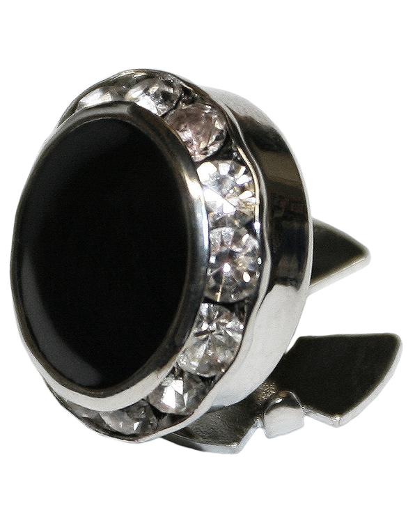 Black Enamel & Rhinestones with Silver Trim Button Cover - Classic Collection