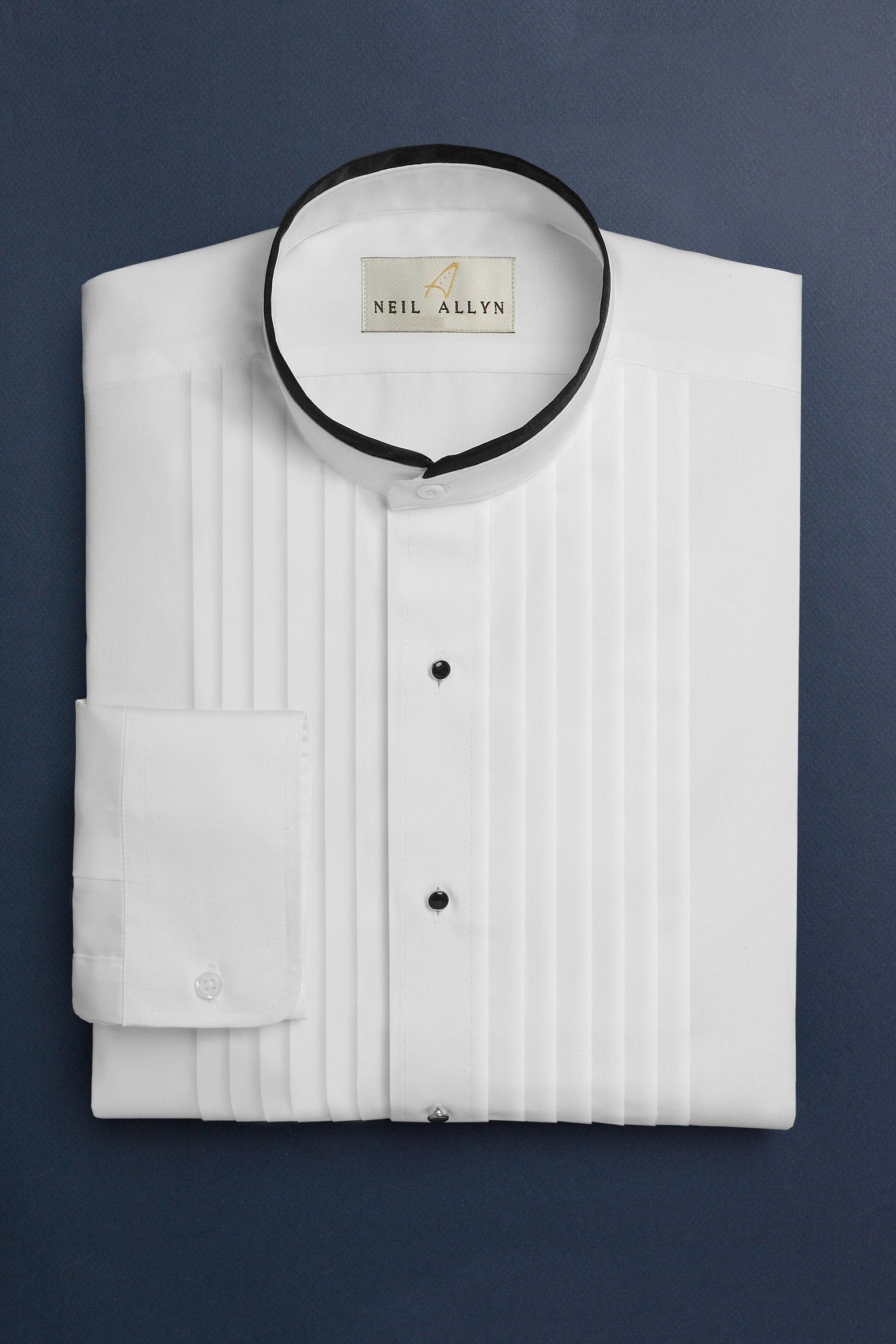 Devon White Pleated Mandarin Tuxedo Shirt Classic Collection