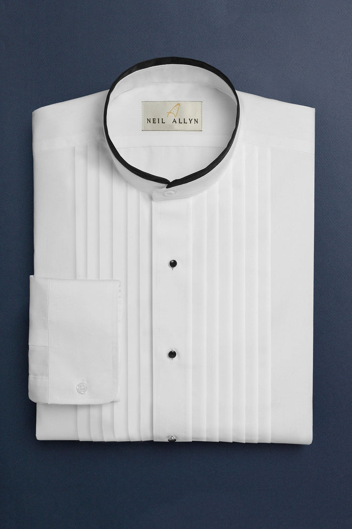 Devon White Pleated Mandarin Tuxedo Shirt Classic Collection