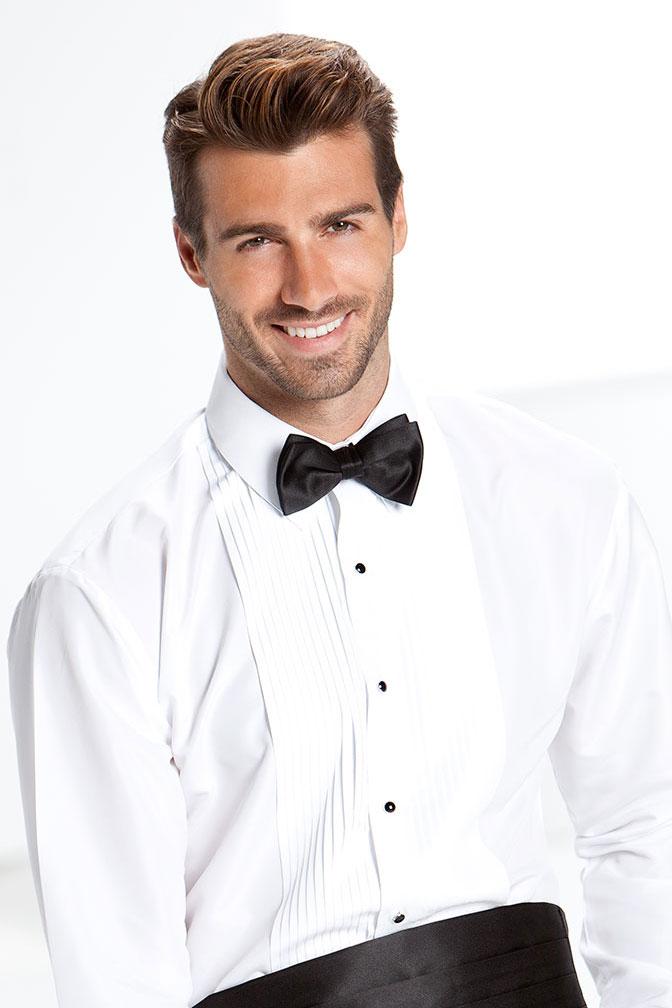 Enzo White Pleated Laydown Tuxedo Shirt by Classic Collection