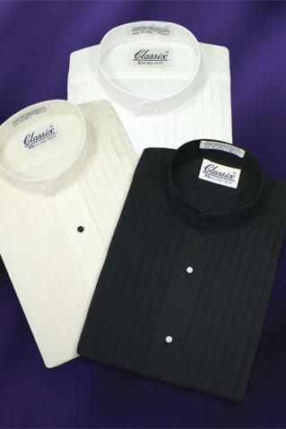 Manny Black Pleated Mandarin Tuxedo Shirt - Classic Collection