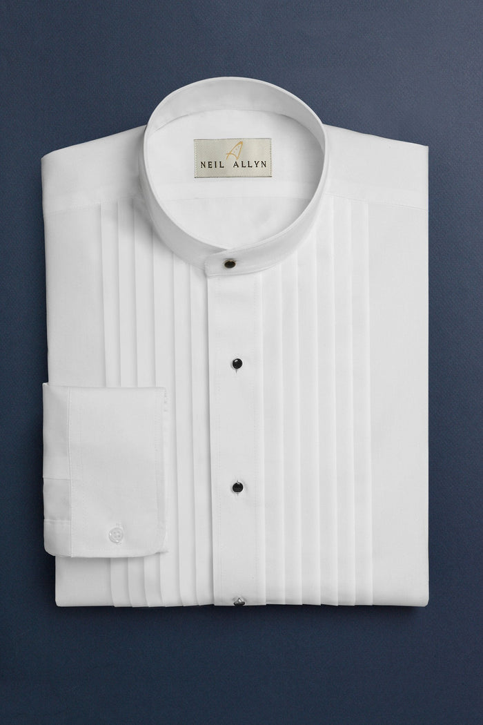 Manny White Pleated Mandarin Tuxedo Shirt Classic Collection