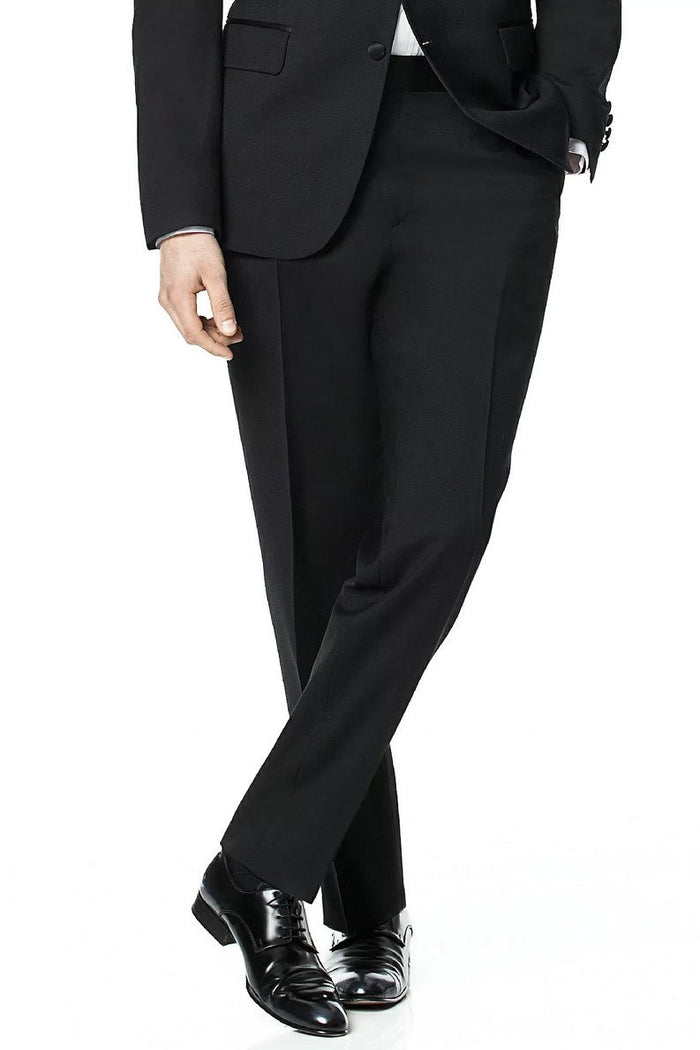 Sebastian Black Wool Plain Front Tuxedo Pants Classic Collection