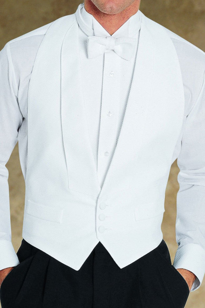 White Pique Backless Tuxedo Vest by David Donahue
