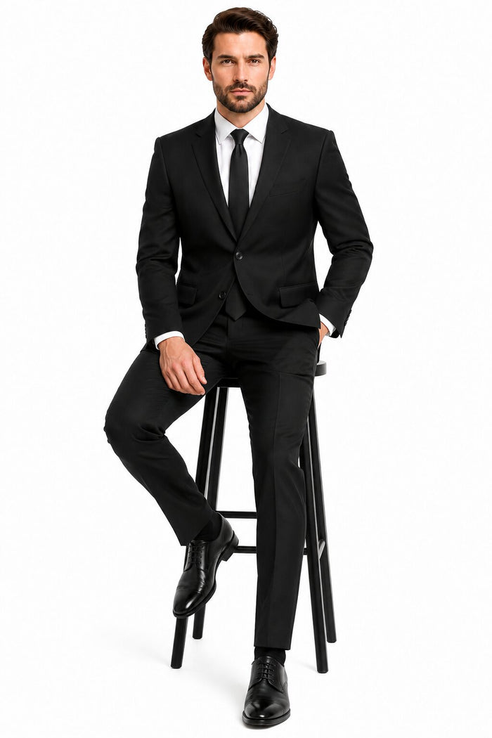 Renoir Classic Fit Wool Suit with Optional Vest - Men's Black