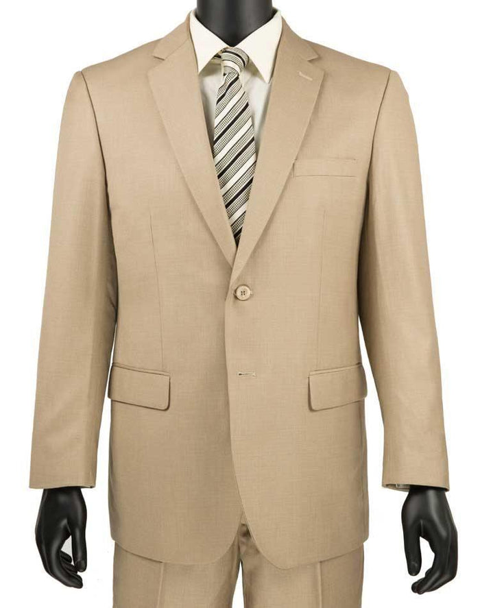 Classic Fit Sharkskin 2 Piece Suit Color Beige by Vinci