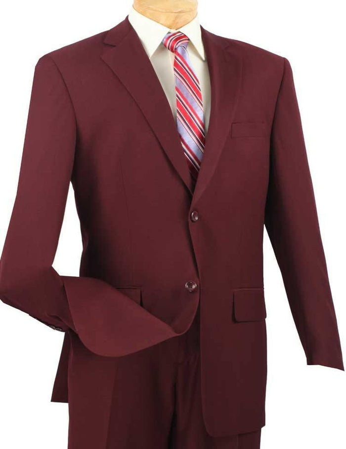 Classic Fit Sharkskin 2 Piece Suit Color Burgundy by Vinci