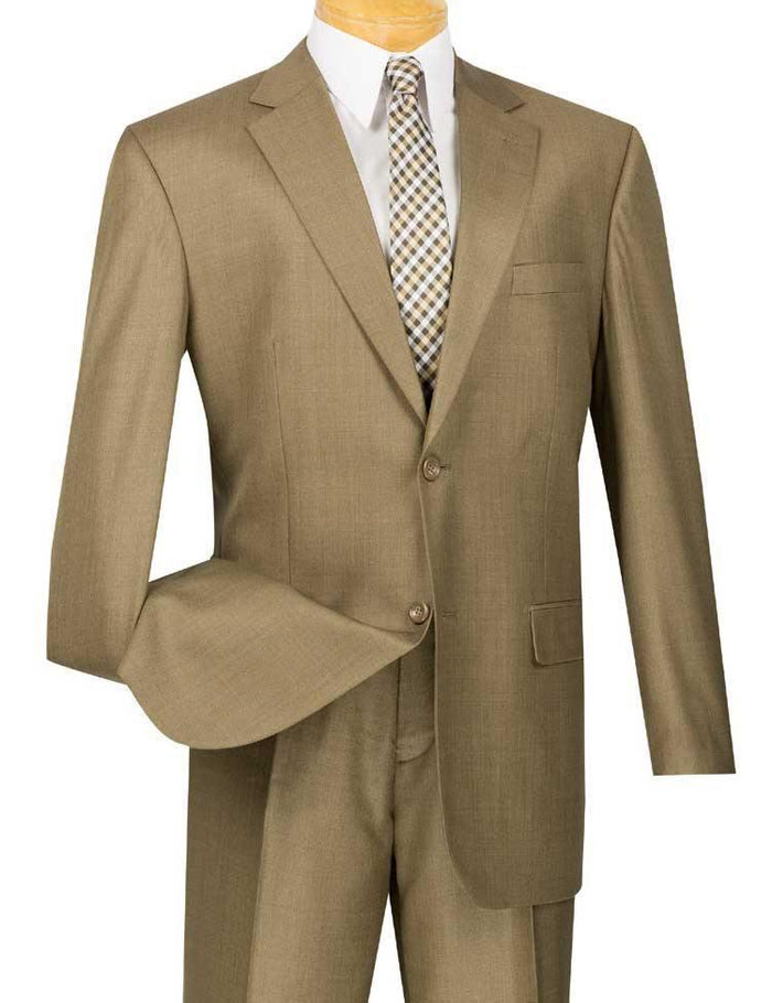 Classic Fit Sharkskin 2 Piece Suit Color Taupe by Vinci