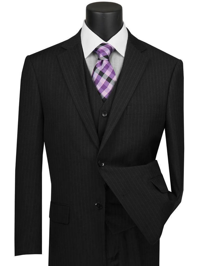 Classic Fit Tone on Tone Pinstripe Suit Color Black by Vinci