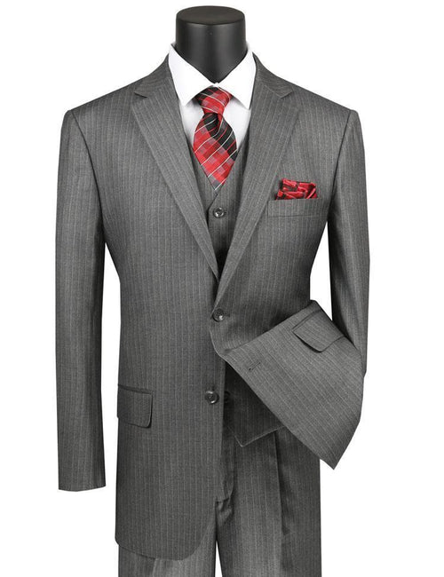 Classic Fit Tone on Tone Pinstripe Suit Color Grey by Vinci