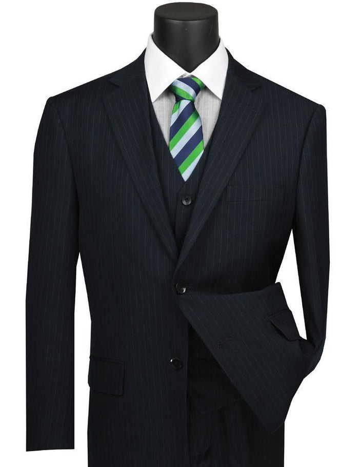Classic Fit Tone on Tone Pinstripe Suit Color Navy by Vinci