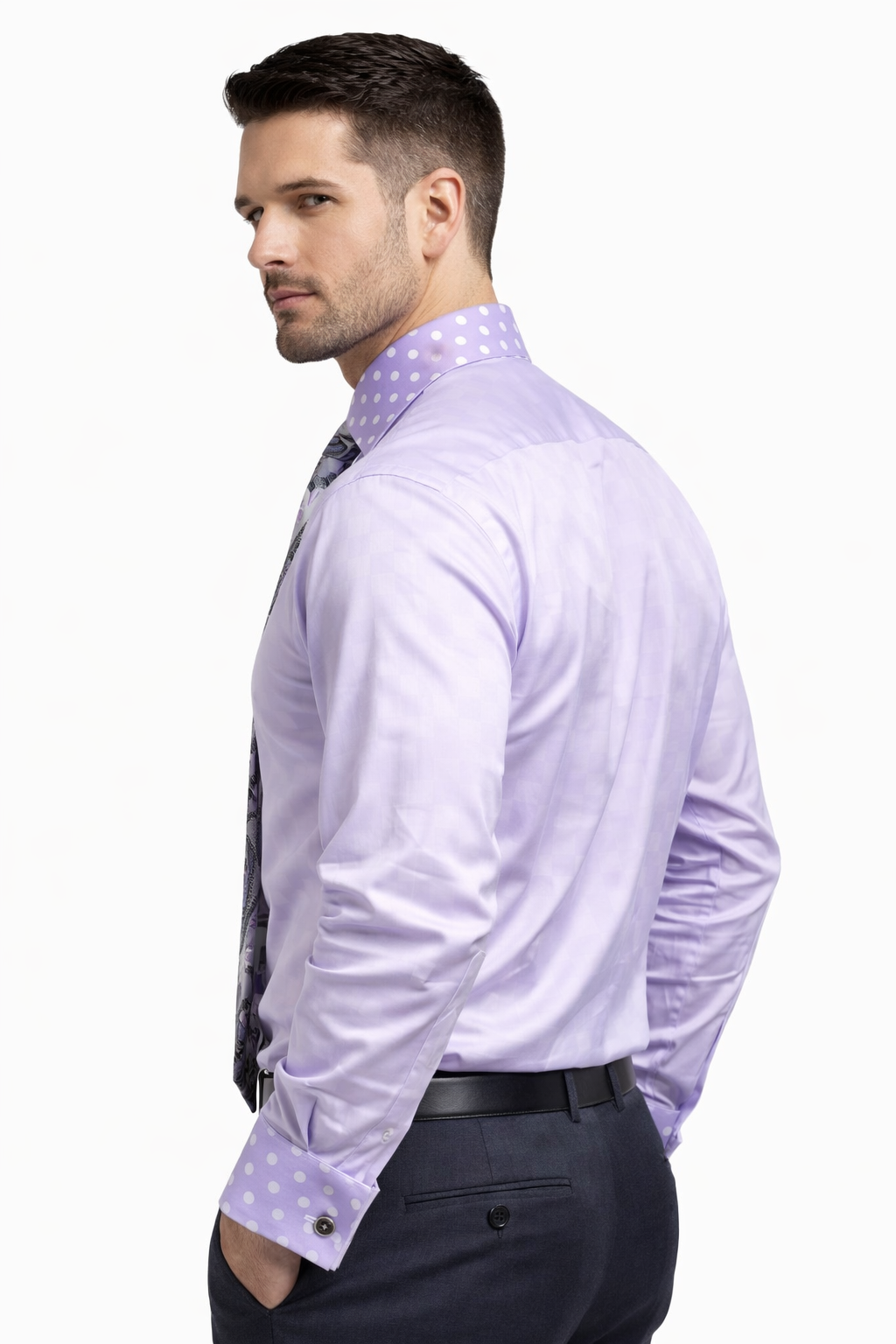 Men's Daniel Ellissa Lavender Polka Dot French Cuff Dress Shirt