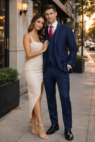 Mens Mantoni Solid Navy Suit – Classic 2 Piece Navy Blue Suit for Wedding, Business & Formal Wear