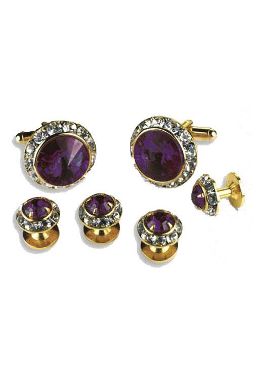 Amethyst Crystal Rhinestones Border Studs and Cufflinks Set by Classix