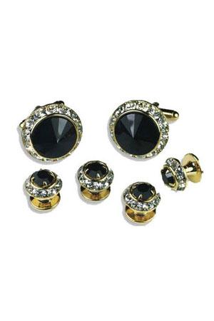 Black Crystal Rhinestones Border Studs and Cufflinks Set by Classix
