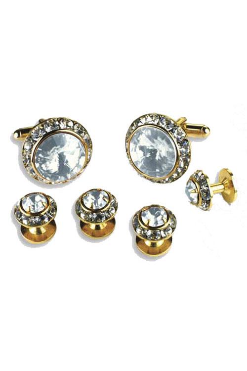 Clear Crystal Rhinestones Border Studs and Cufflinks Set by Classix