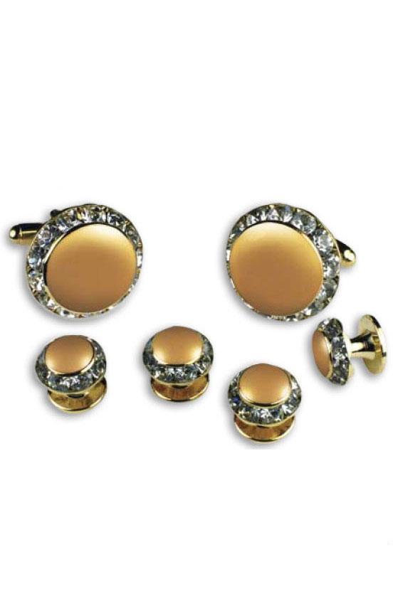 Irish Cream Enamel Rhinestones Border Studs and Cufflinks Set by Classix