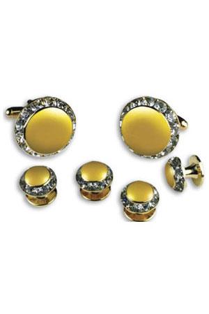 Lemon Enamel Rhinestones Border Studs and Cufflinks Set by Classix